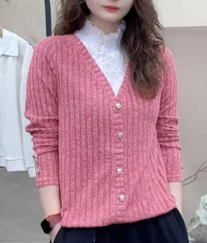 

Women Lace Patchwork T-shirt 2025 New Woman Spring Autumn Long Sleeve Shirt Blouse Female Korean Style Elegant Lace Base Shirt