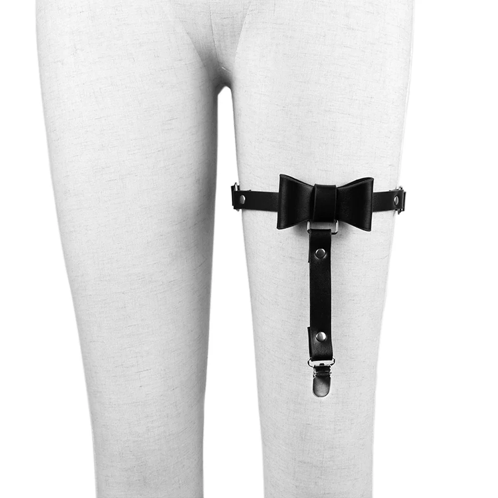 Ceinture de bondage à nœud papillon en cuir PU pour femme, jarretière de cuisse polyvalente, accessoire de jambe de lingerie sexy, accessoire de fête, 1 pièce