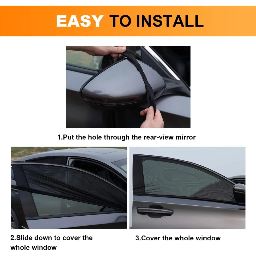 Parasol para ventana lateral delantera de coche, paquete de 2, malla súper elástica, parasol para ventana de coche, mosquitera, cortinas, cubierta para 95 coches, SUV