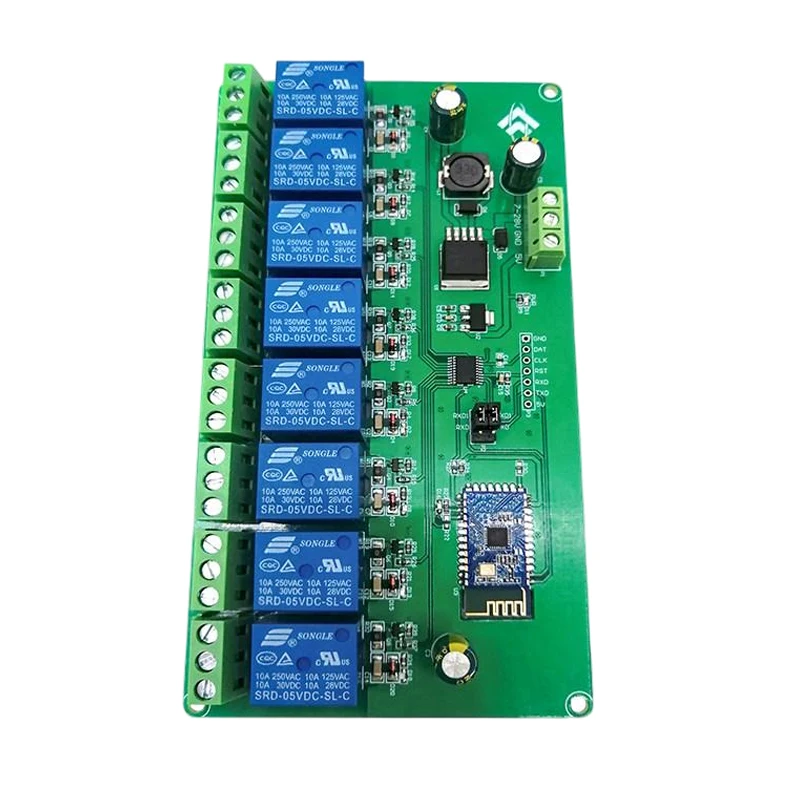 8 Channel BT Relay Module 5V/DC7-28V Power Supply Mobile APP Remote Control Switch 10A 250VAC 30VDC UART Debug Port Relay Module