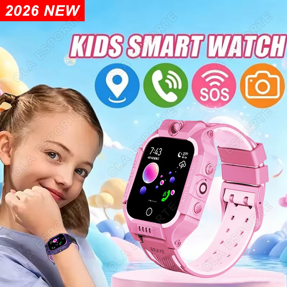 2026 Neue Kinder-Smartwatch mit GPS-Ortung, Videoanruf, SOS, SIM-Karte, Kamera, 5ATM Wasserdicht, Verbesserte Uhr für Jungen und Mädchen HW12