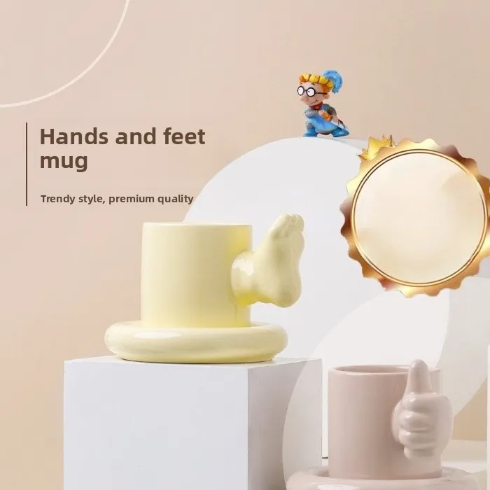 Taza de cerámica creativa para pulgar hacia arriba, mano y pie, regalo práctico de gran capacidad, taza de complemento divertido para uso diario