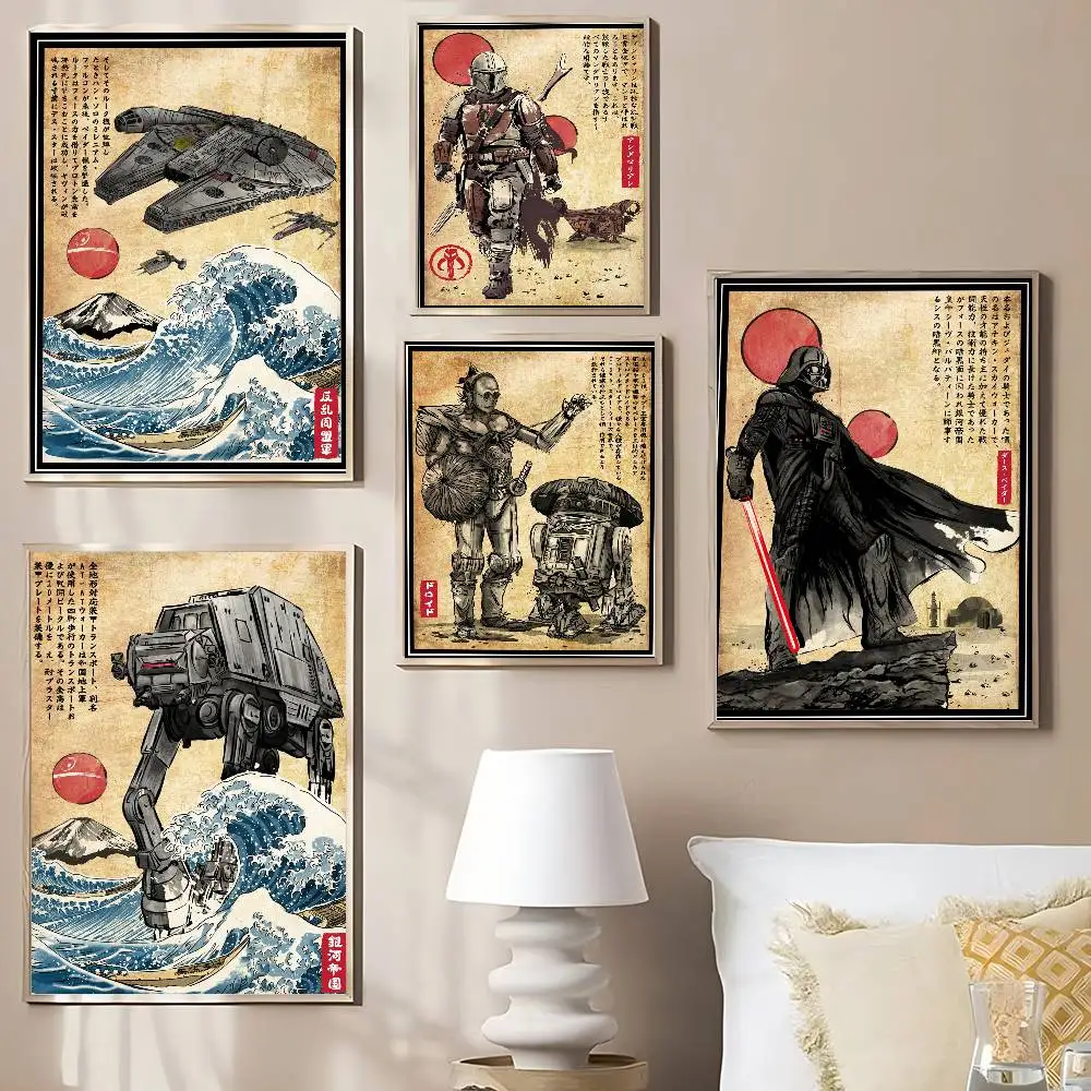 S-Star W-Wars Film Whitepaper Poster Fancy Wall Sticker For Living Room Bar Decoration Aesthetic Art Wall Painting