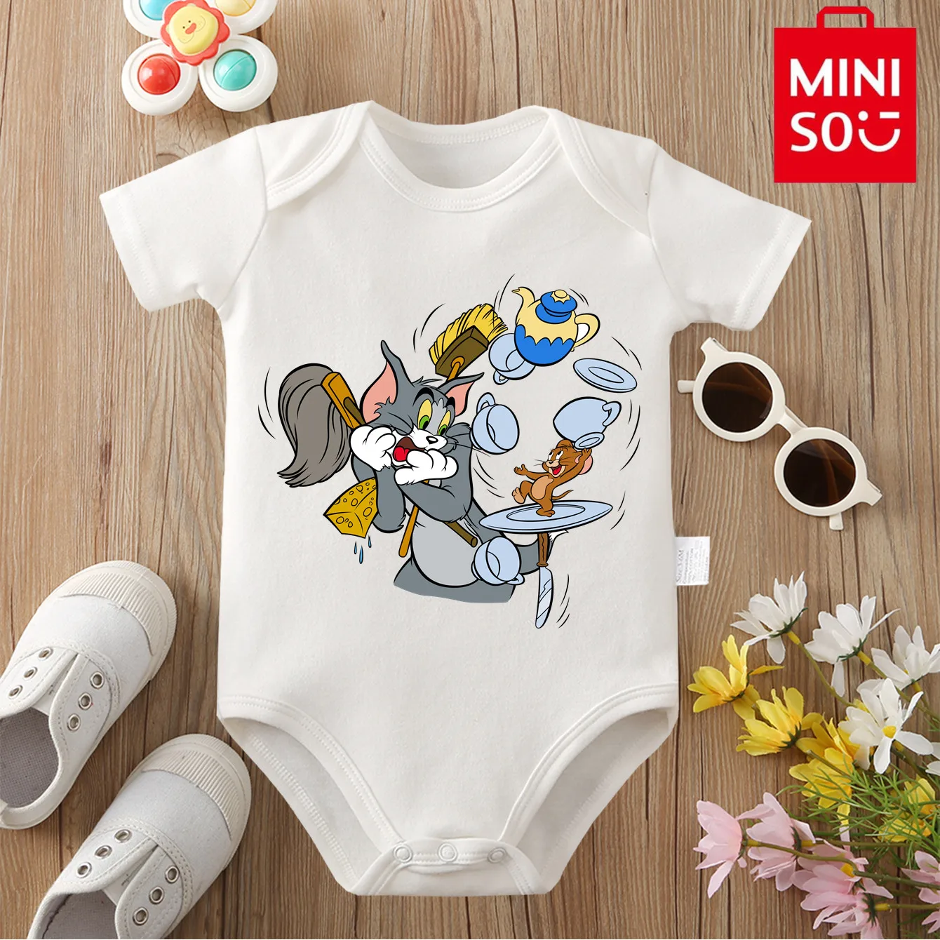 

Tom and Jerry&MINISO Exquisite Print Pure Cotton Cloths Cute Soft Onesie Bodysuit for Baby Jumpsuit for 0 To 12 Months Newborn