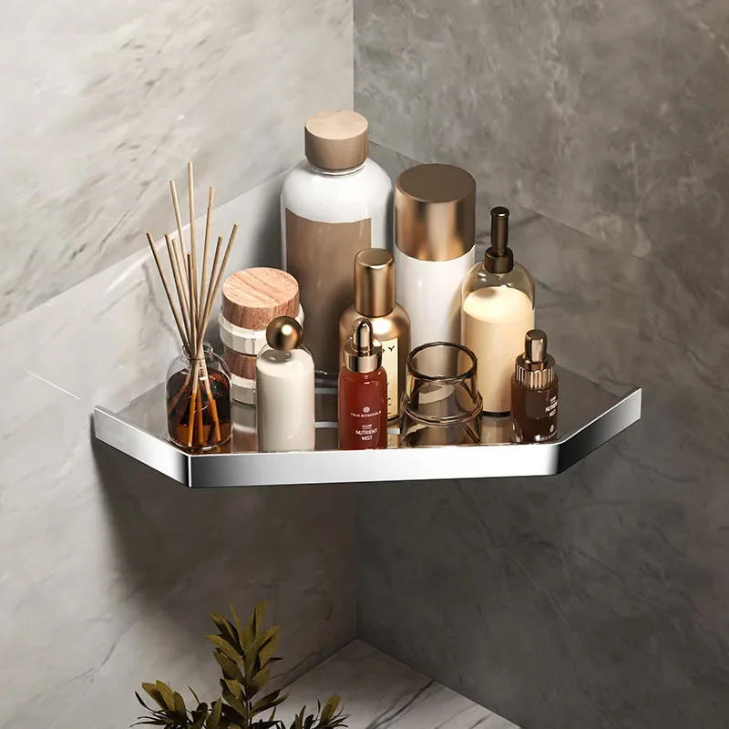 Punch-free 304 Stainless Steel Shelves Double-layer Rack Kitchen Black Corner Rack Anti-rust Triangle Rack For Bathroom