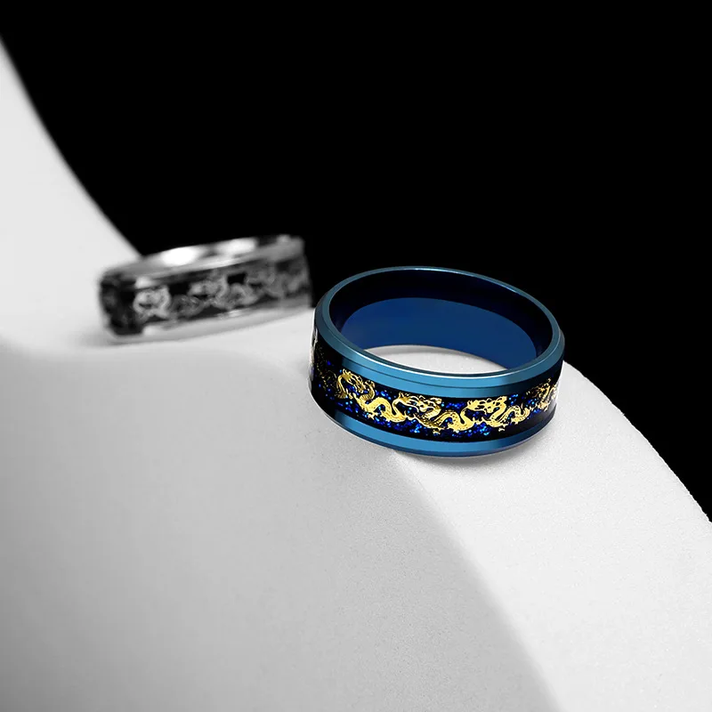 8mm Stainless Steel Domineering Dragon Pattern Rings For Men Black Male Ring Finger Fashion Jewelry Wholesale Anillo Hombre