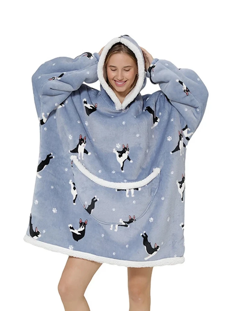 Cartoon Oversized Hoodie Sweatshirt Women Printed Wearable Blanket Hoodie Fleece Warm Kids Sleepwear Hoody Sweatshirt Blanket