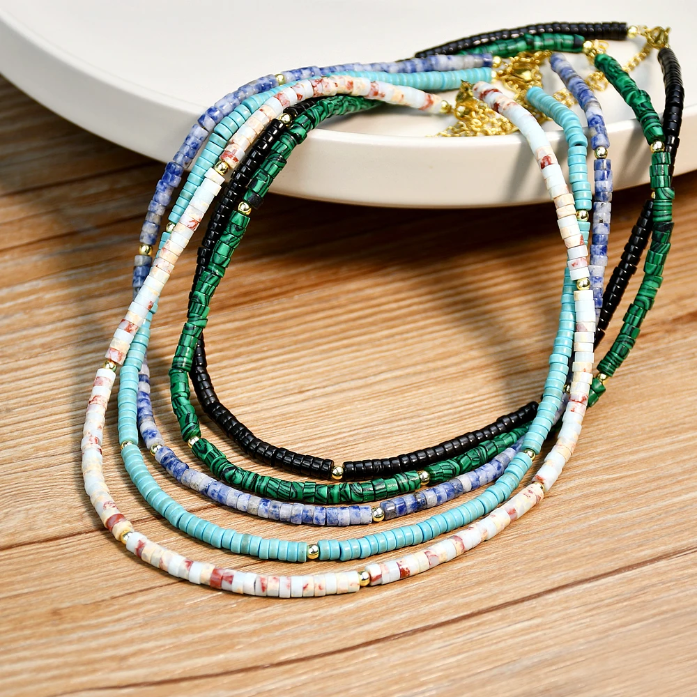 Yumfeel Natural Stone Necklace 316L Stainless Steel W/Black Agate Malachite Amazonite Beaded  Chokers Women Fashion Jewelry Gift