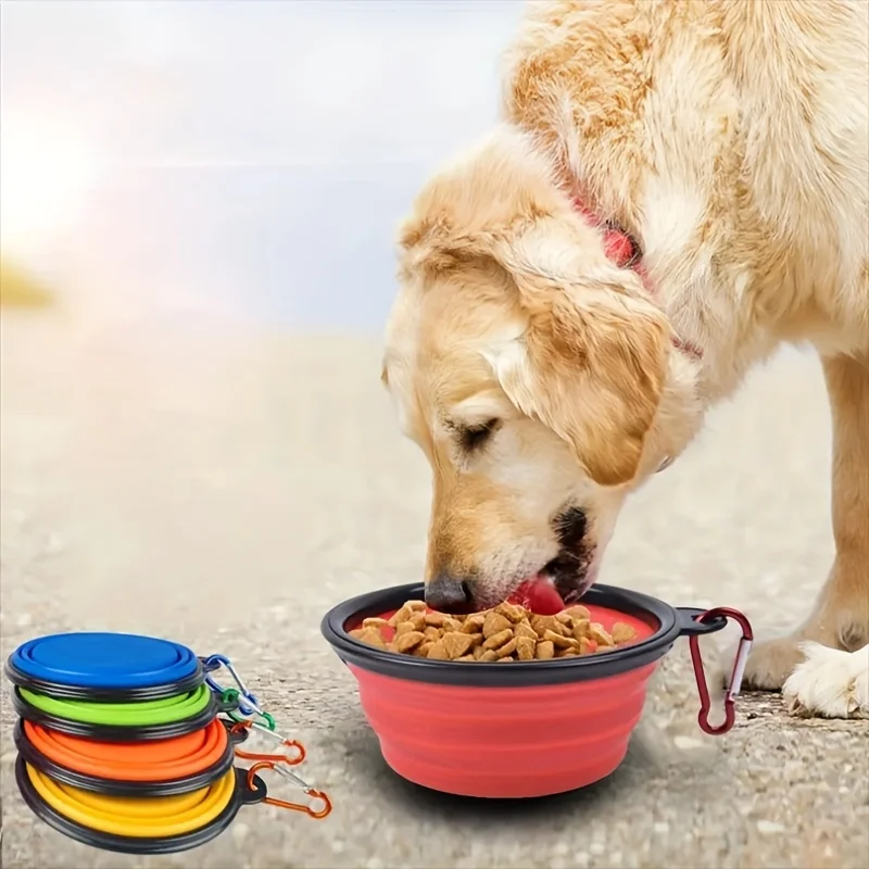 Portable Foldable Pet Bowl 350ml 1000ml Plastic Water and Food Bowl for Dogs Cats Collapsible Bowl with Buckle Black Frame Leak Proof Easy Grip Handle for Camping Hiking Travel Home Use Pet Travel Essential