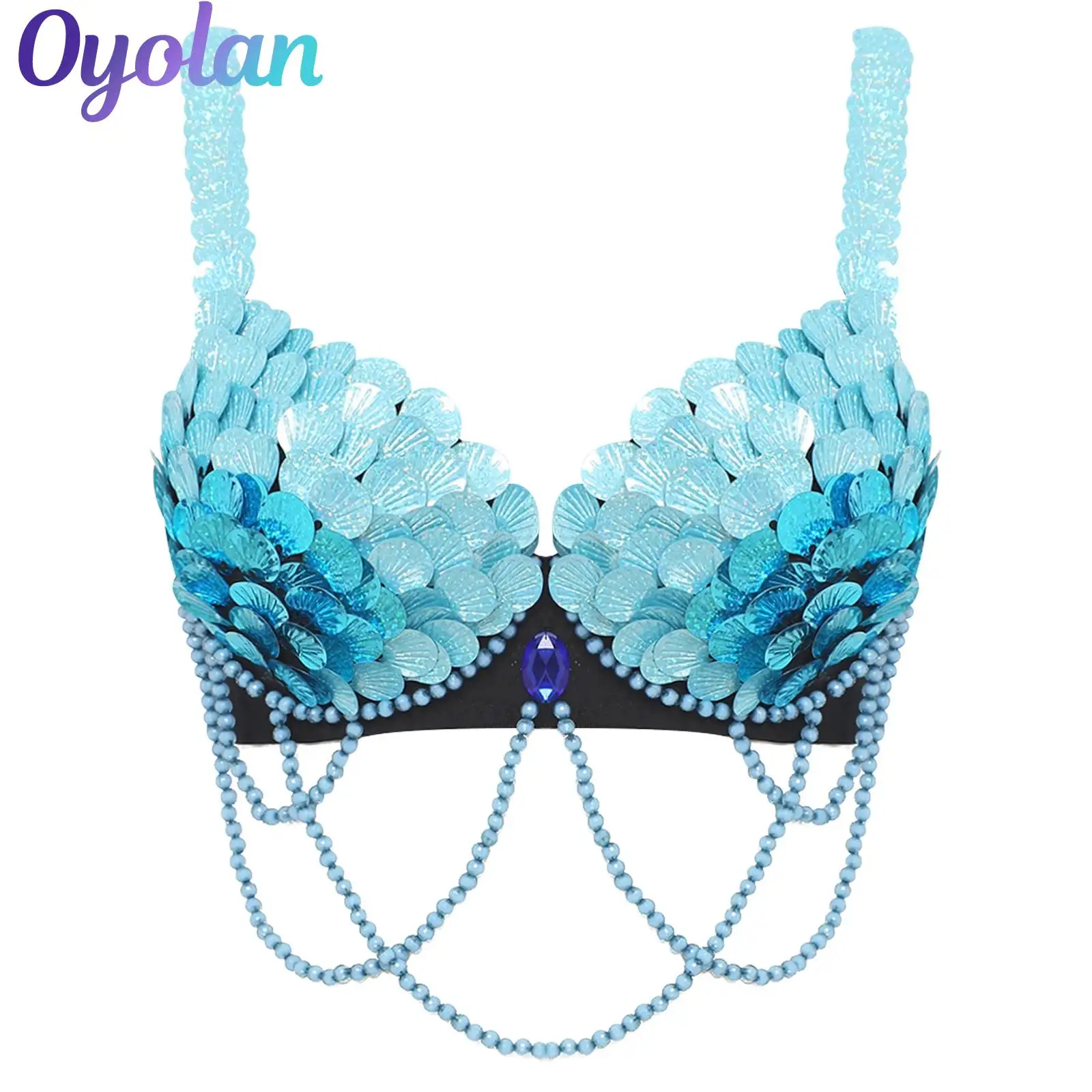 Mulheres barriga samba traje de dança do ventre dança do ventre lantejoulas frisado sutiã superior escala de peixe lantejoulas decoração push-up underwire bralette
