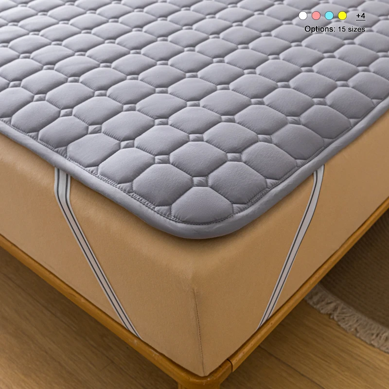 Quilted Mattress Protector Pad with Four Corner Elastic Bands, Breathable Anti-Slip Dustproof Mattress Top Cover, Skin-Friendly