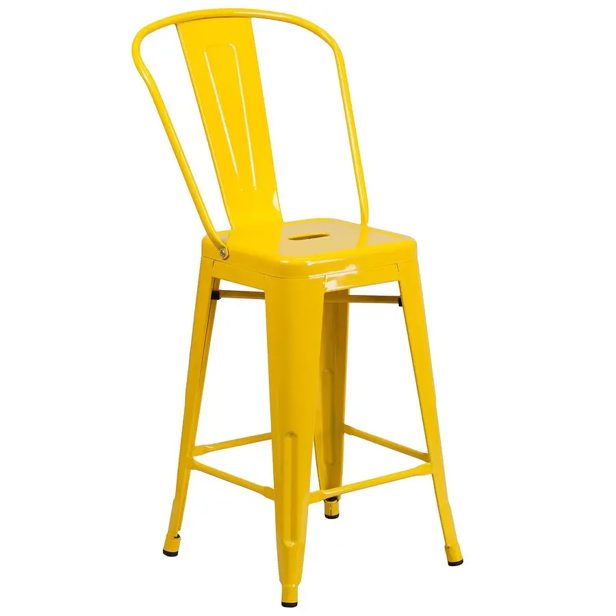 

Commercial Grade 24 High Yellow Metal IndoorOutdoor Counter Height Stool with Removable Back