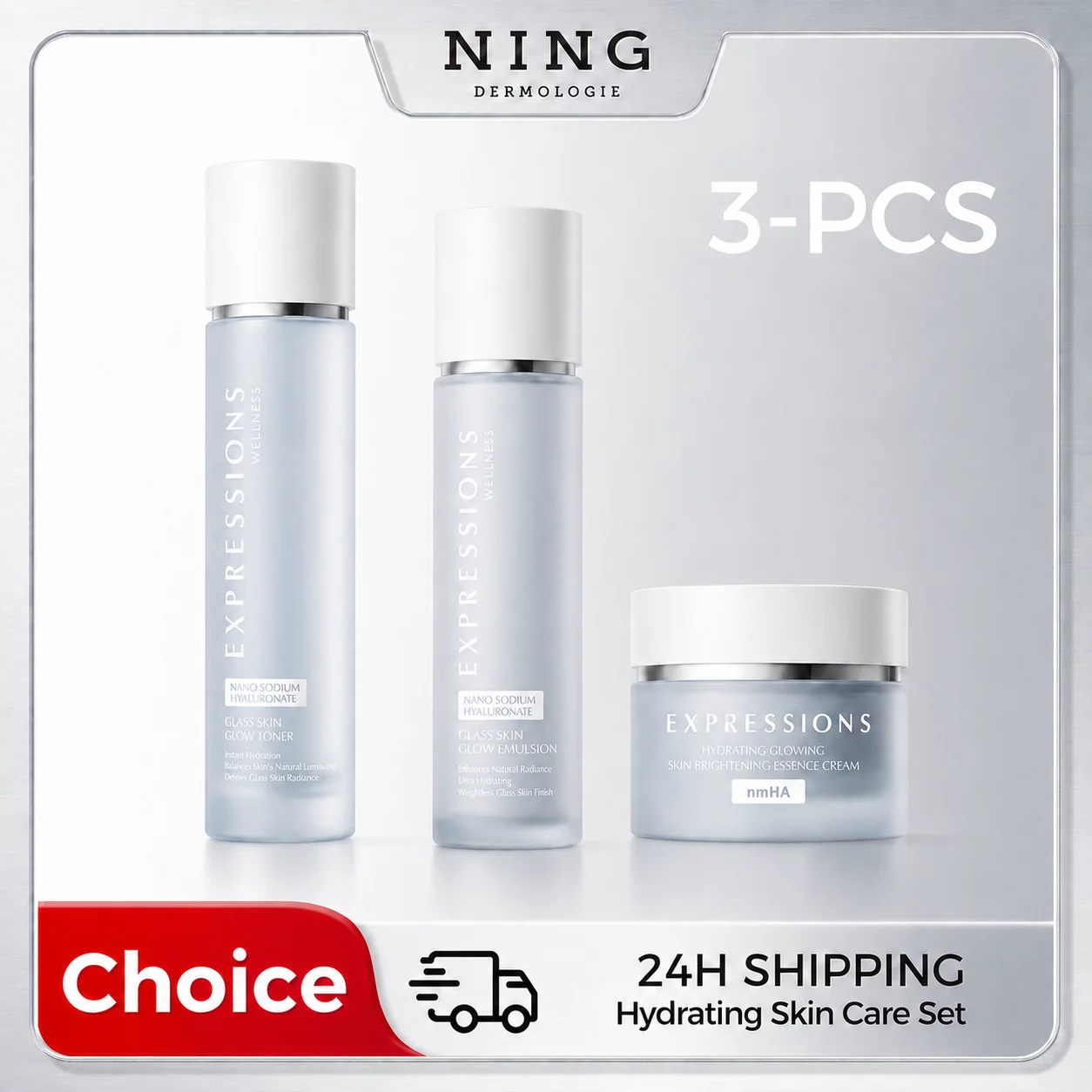 Glass Skin Skincare Set – Gold Toner, Brightening Lotion & 5X Ceramide Cream for Hydrating, Soothing & Barrier Care | 3-Step Facial Routine for Dewy Glow, Smooth Texture & Healthy-Looking Skin