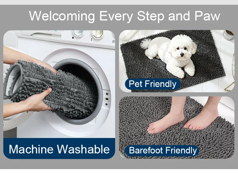 Superabsorbierende Hunde-Türmatte, Rutschfester Boden, Waschbarer Eingangsteppich, Hält Böden Sauber, Perfekt für Schmutzige Nasse Schuhe & Pfoten, Grau – Detail 4