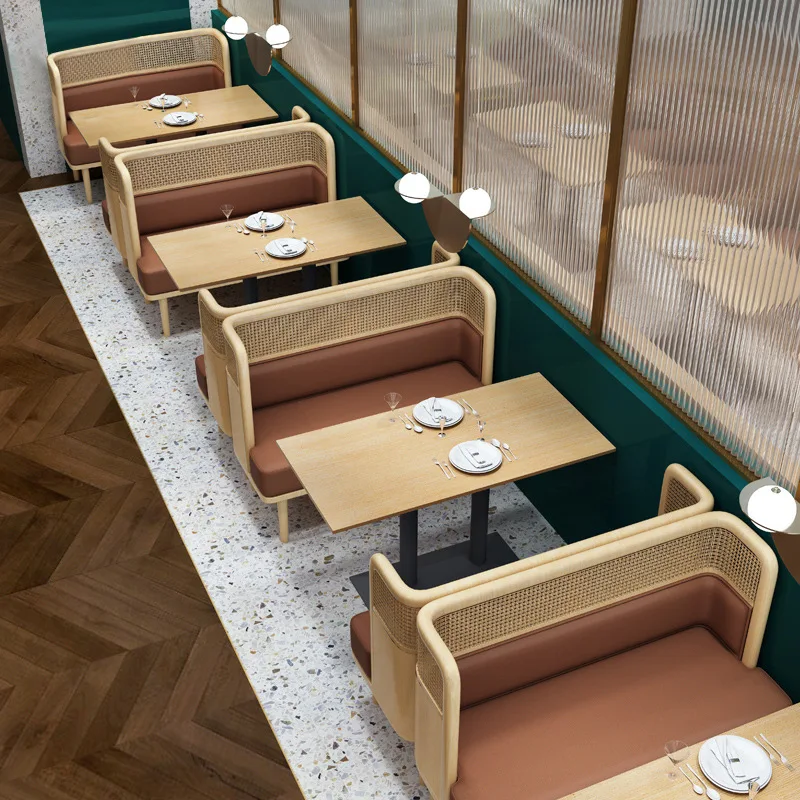 

Customized Nordic Restaurant Table and Chair Combination Simple Restaurant Western Restaurant Bench Cafe Card Seat Rattan Sofa