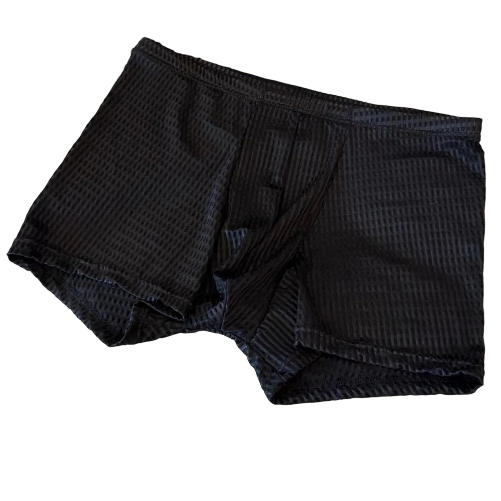 1pc Men's Plus Size Waffle Trunks Thin Ice Silk Underwear Solid U Convex Bulge Pouch Boxer Shorts Breathable Middle Waist