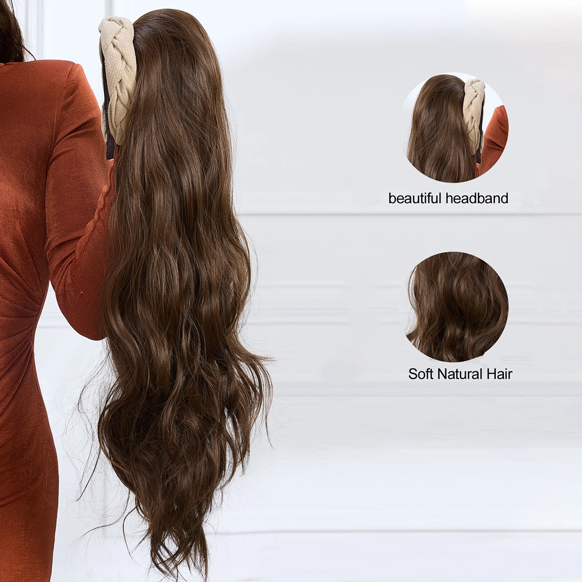 Half Wig Headband Wig Synthetic Headband Wigs For Women Wavy Wigs with Headbands Attached
