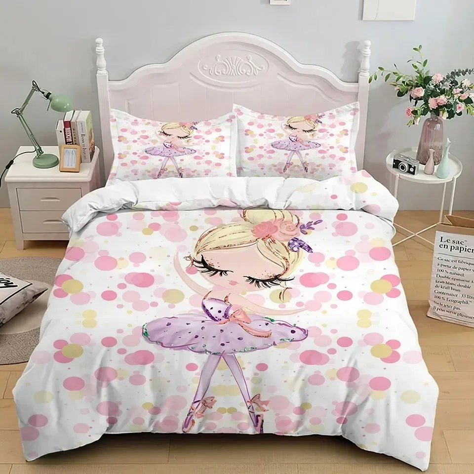 Cartoon Ballet Dancing Girl Print Polyester Bedding Sets Child Kids Covers Boys Bed Linen Set For Teens King Size