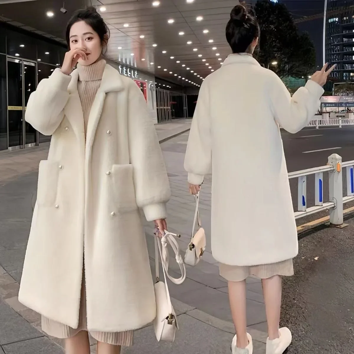 

Plus Size White Long Thickened Women's Jacket Autumn Winter Double-sided Flannel Lightweight Eco-friendly Faux Fur Coat Korea...