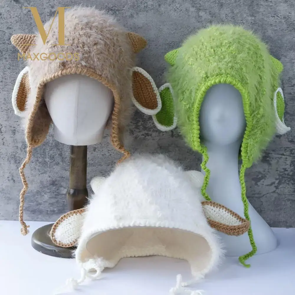 

Cute Keep Warm Winter Hats for Women Windproof Soft Plush Hat Sweet Sheep Ear Design Crochet Hats Autumn Winter