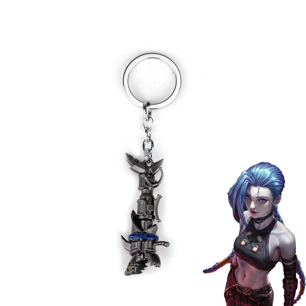 لعبة الموسم 2 Jinx الأزرق الوردي للتدوير قلادة المفاتيح تأثيري على ظهره قلادة معدنية الأزياء والمجوهرات مروحة هدية