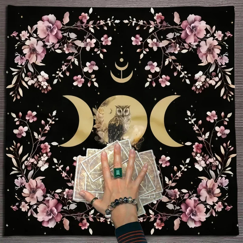 VIKAMA Pastel Floral Triple Moon Tarot Altar Cloth Mystic Watercolor Botanical Ritual Table Cover Witchcraft Divination Mat
