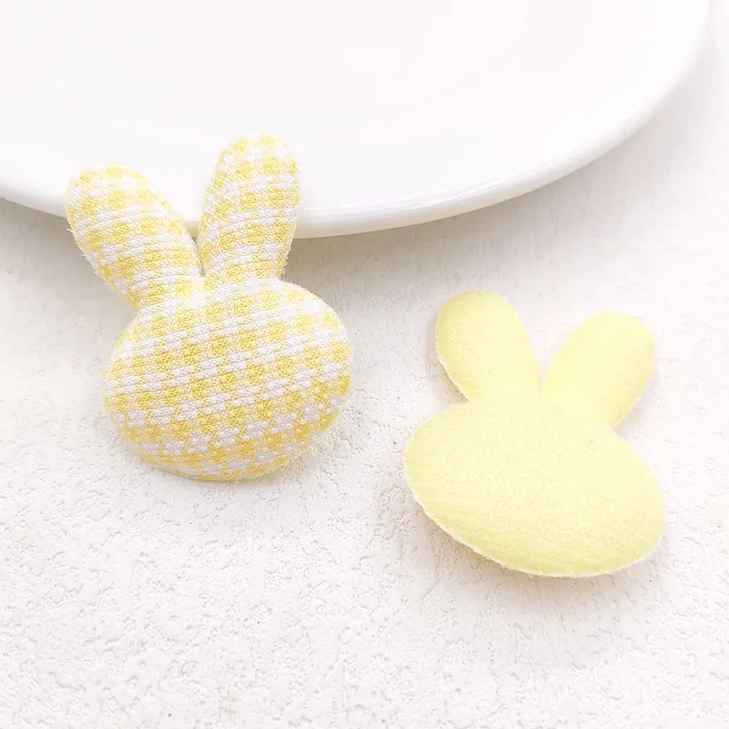 60Pcs/Lot 3.5*4.5CM Lattice Fabric Rabbit Padded Appliques For DIY Handmade Children Headwear Garment Accessories Patches