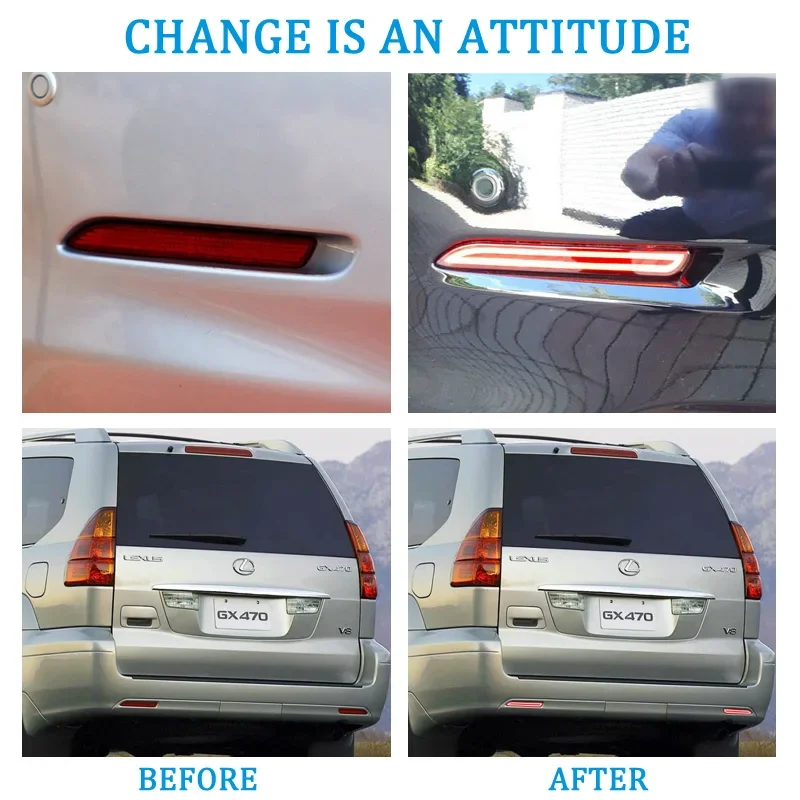 2PCS LED Rear Bumper Light For Lexus GX470 2002-2009 3-in-1 Functions Rear Running Light + Brake + Turn Signal Reflector