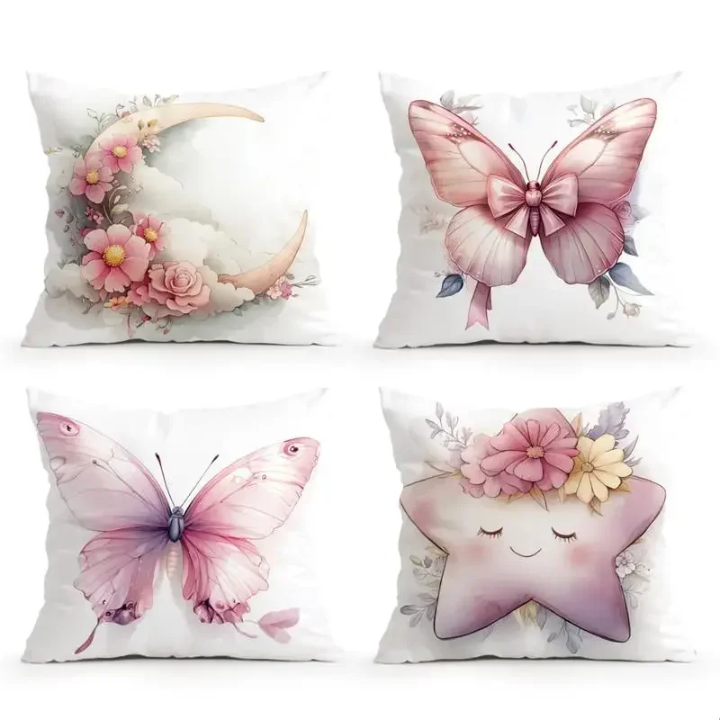 Home Decor Cute Moon Butterfly Star Floral Cushion Pattern Cushion Cover Suitable For Sofa Bedroom Car Pillow Cover