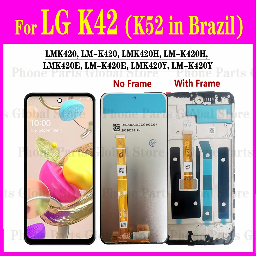 ЖК-дисплей 6,6 дюйма для LG K42, ЖК-дисплей с рамкой LMK420, LMK420Y, LMK420H, ЖК-дисплей K52 в Бразилии, сенсорный экран с дигитайзером в сборе, замена