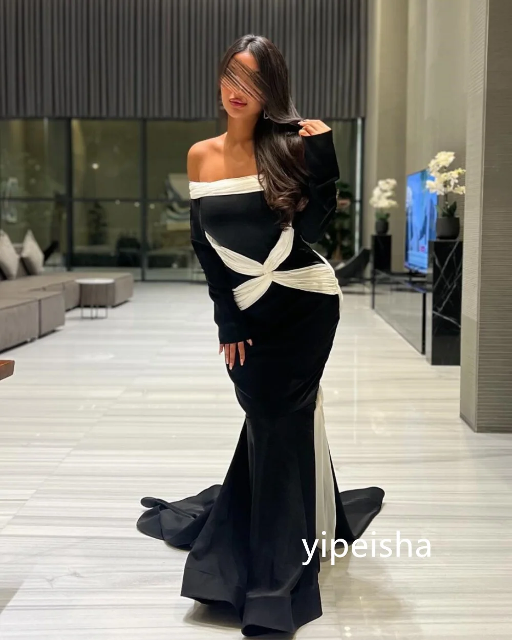 Sparkle Jersey Mermaid Off-the-shoulder Long Dresses Prom Dresses Classic Exquisite Modern Style Pastrol Unisex Chinese Style