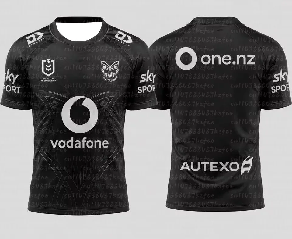 Familien-Partnerlook Warriors Maori Tribal Metallic-Print Rugby-Trikot, Oversized, Vollschwarz, mit Koru-Muster, Nummer 1, Mesh-T-Shirt – Detail 5