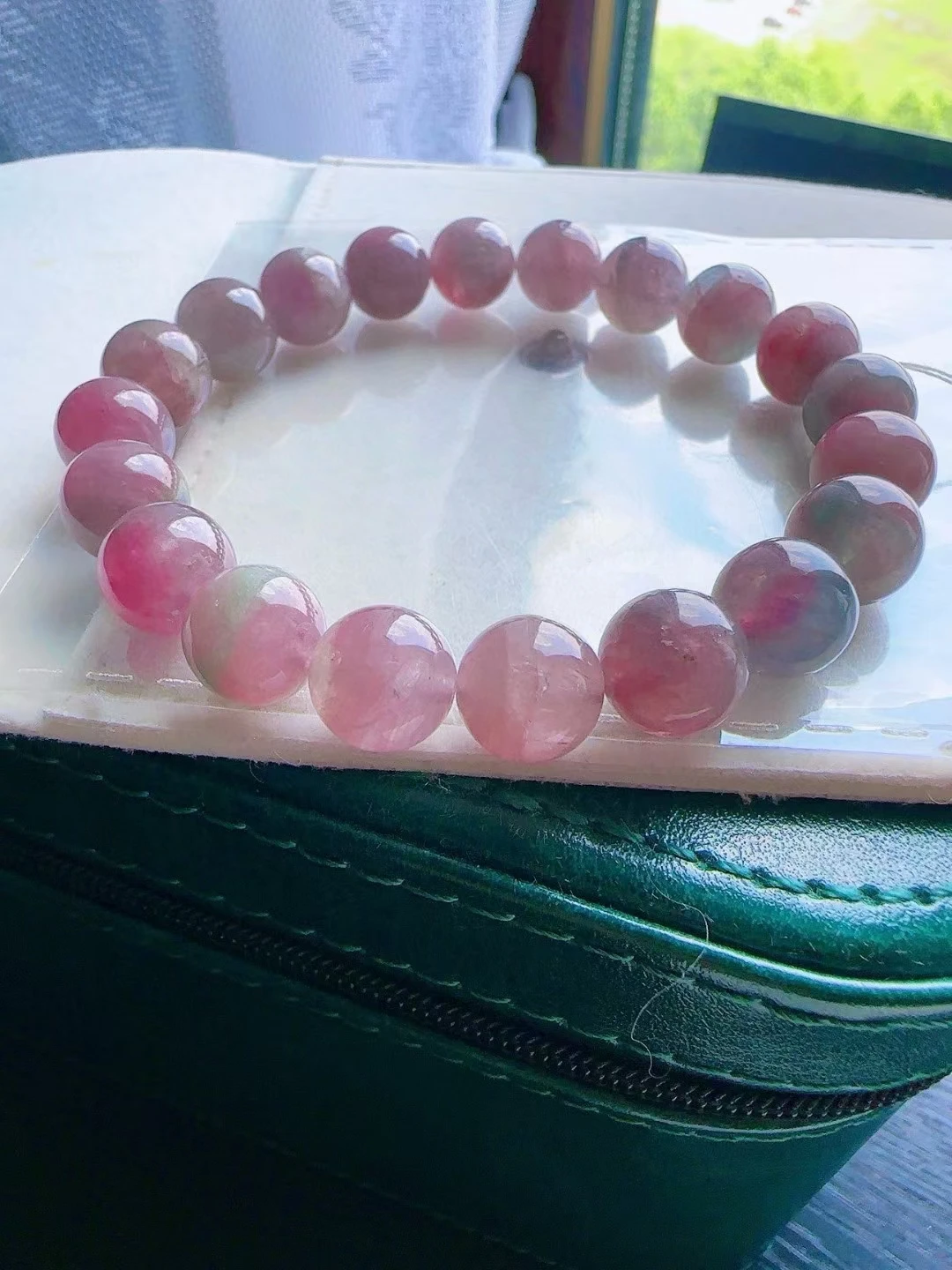 Natural Pink Red Tourmaline Clear Beads Bracelet 9.4mm Watermelon Tourmaline Women Men Jewelry AAAAAAA