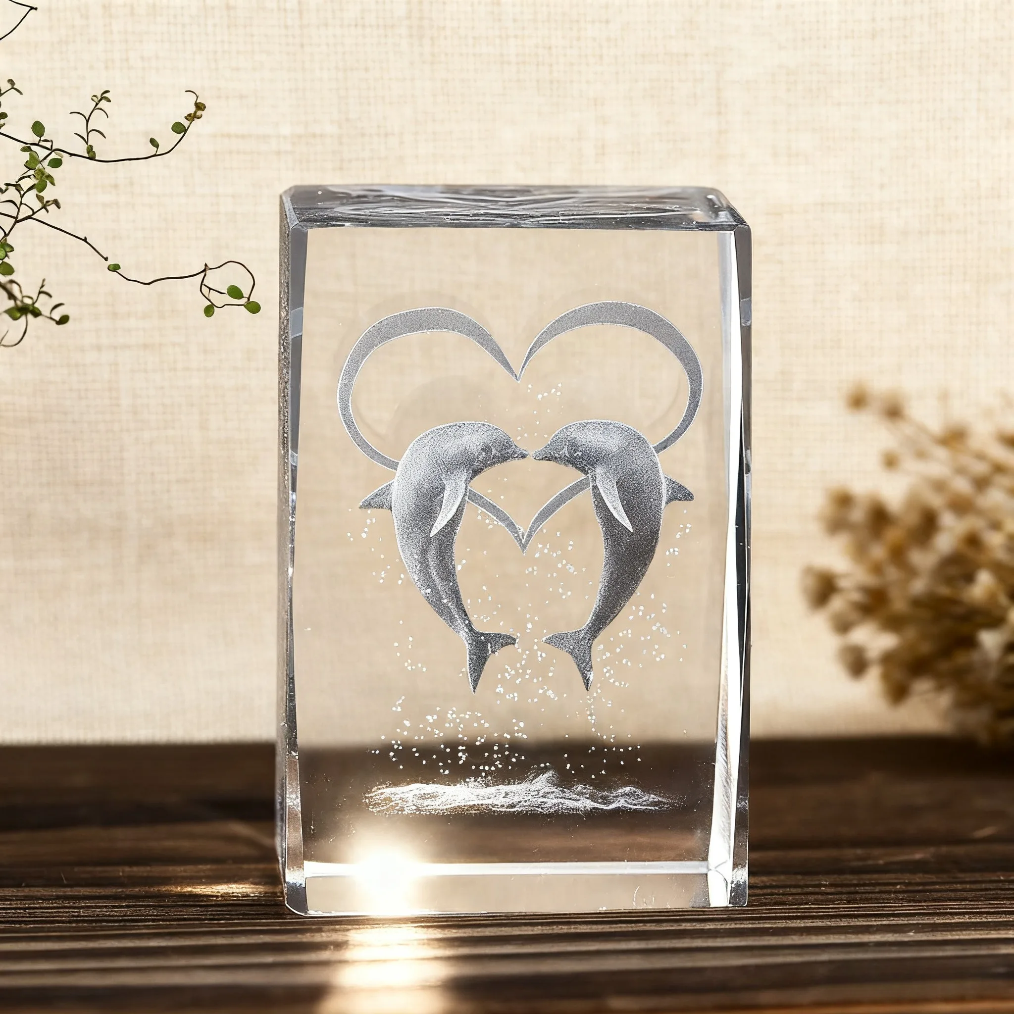 

3D хрустальное сердце, фигурка дельфина, основа, стеклянное украшение с лазерной гравировкой для украшения дома, подарок на годовщину свадьбы, сувениры