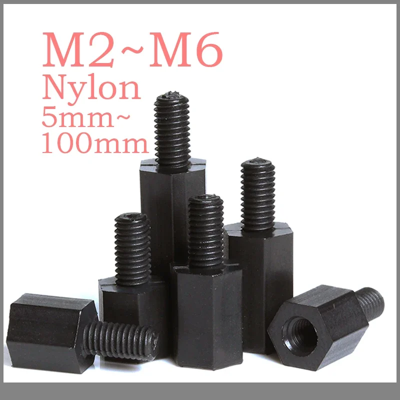 10~30 Pcs Plastic Nylon Insulated Hex Standoff Black Male Standoff Pillar M2 M2.5 M3 M4 M5 M6 Hexagon Motherboard Spacing Screw