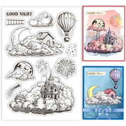 Clouds Castle Clear Stamps for DIY Scrapbooking Hot Air Balloon Fireworks Silicone Clear Stamp Seals Transparent Stamps for