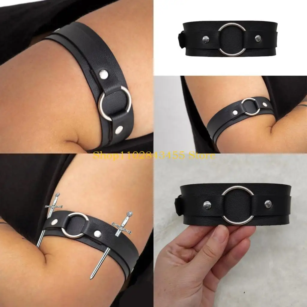49MC Gothic Gothic Armband For Men Black Leather Wide Adjustable Bracelet Medieval Halloween Accessory Jewelry Gift