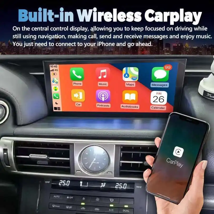 10.25" WIFI Navigation Autoradio For Lexus IS RC 200 250 200t 300h 2013-2019 Radio Screen Carplay Android Car Multimedia Player