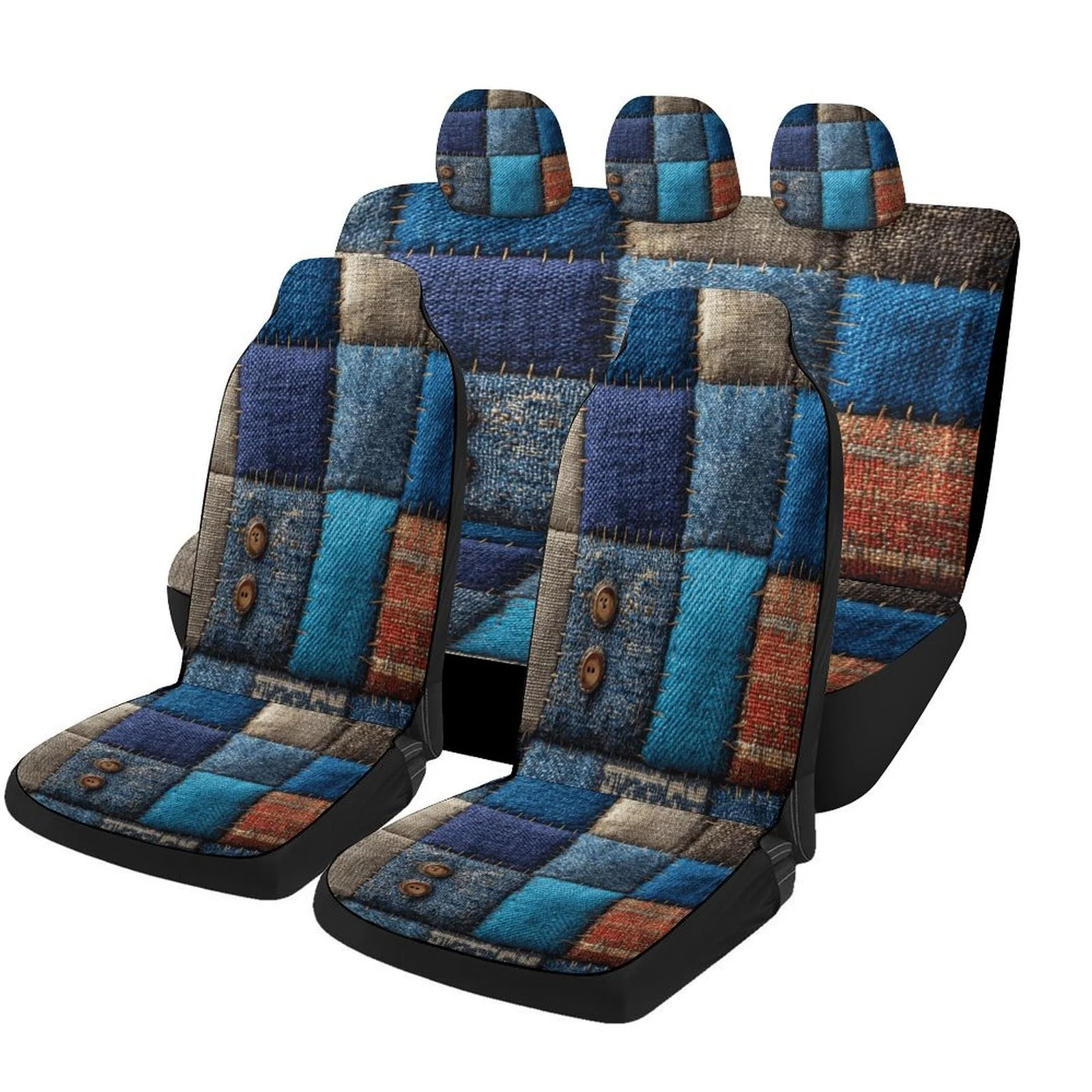 Textile Patchwork Designed Car Seat Cover Set For Most Cars, High-quality Comfortable Car Seat Protector Covers Full Set, Car S