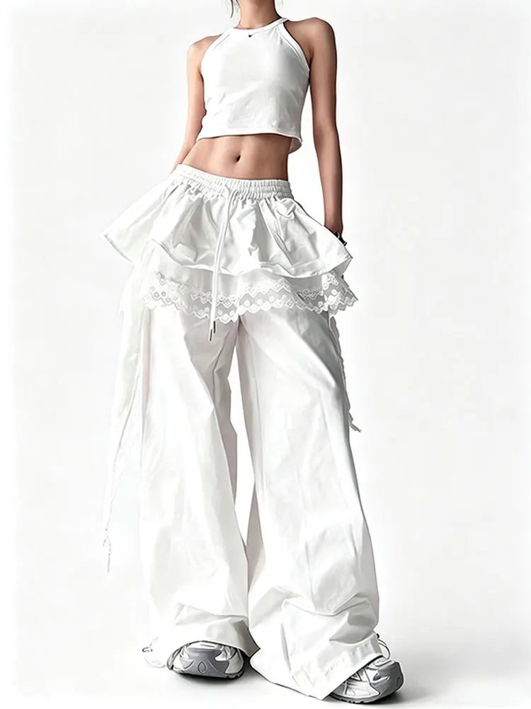 Women American Retro Y2k Sweat Pants Long Trousers Baggy Parachute Pants 2000s Pantalones Design High Street