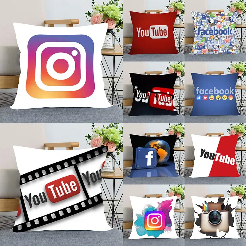 App Logo Youtube Pillowcase Bedroom Home Decorative Pillow Cover Square Zipper Pillow Cases Satin Soft Fabric