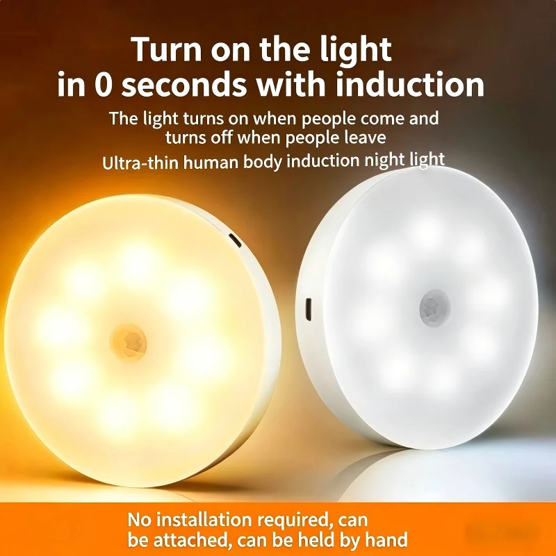 Luz Nocturna con Sensor de Movimiento, Opcional en Blanco Cálido o Blanco Frío, Lámpara LED con Inducción Automática para Mesita de Noche, Escaleras, Pasillo, Cabina