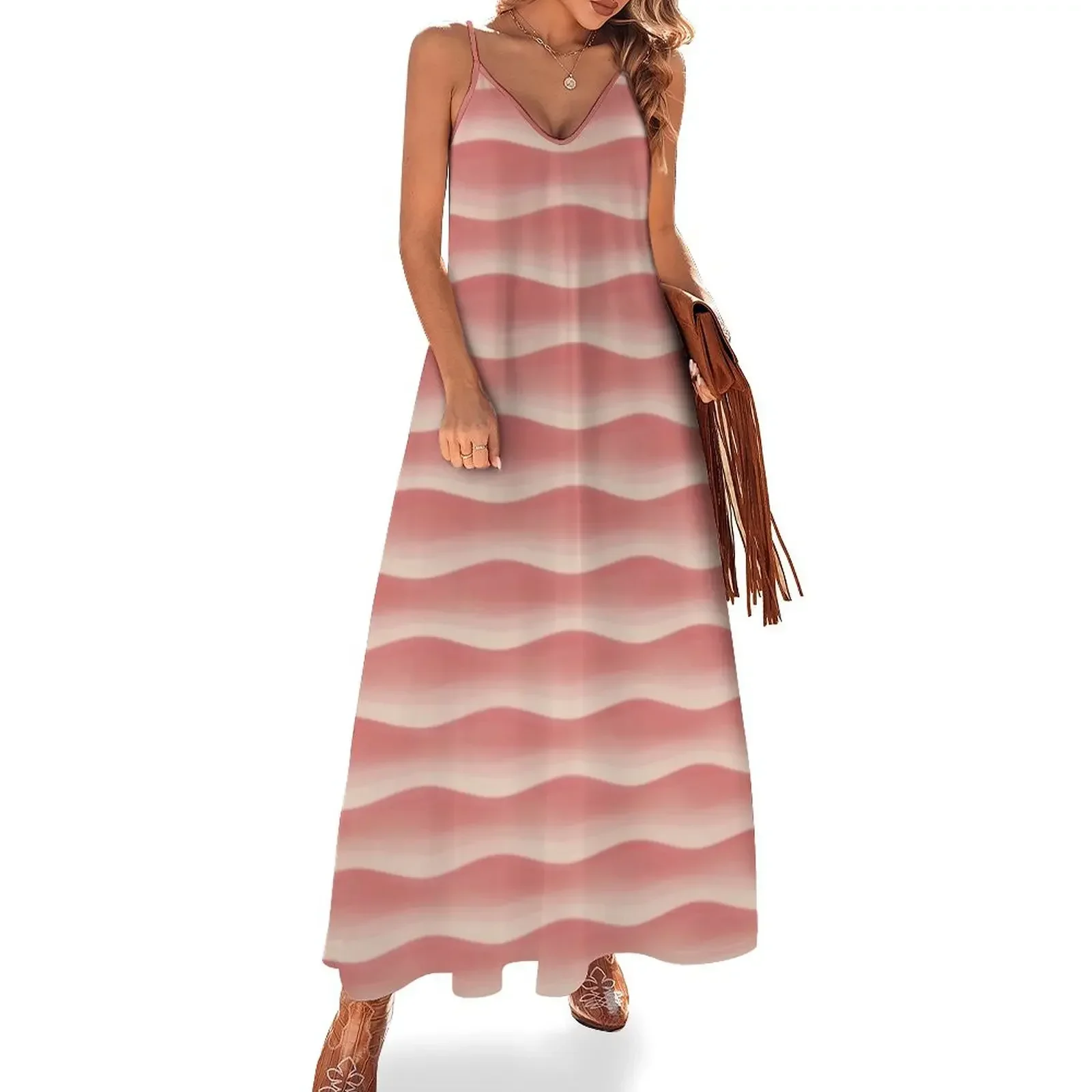 Wave Rows Misty Salmon Sleeveless Dress elegant dresses plus sizes summer dress woman 2024 Dress