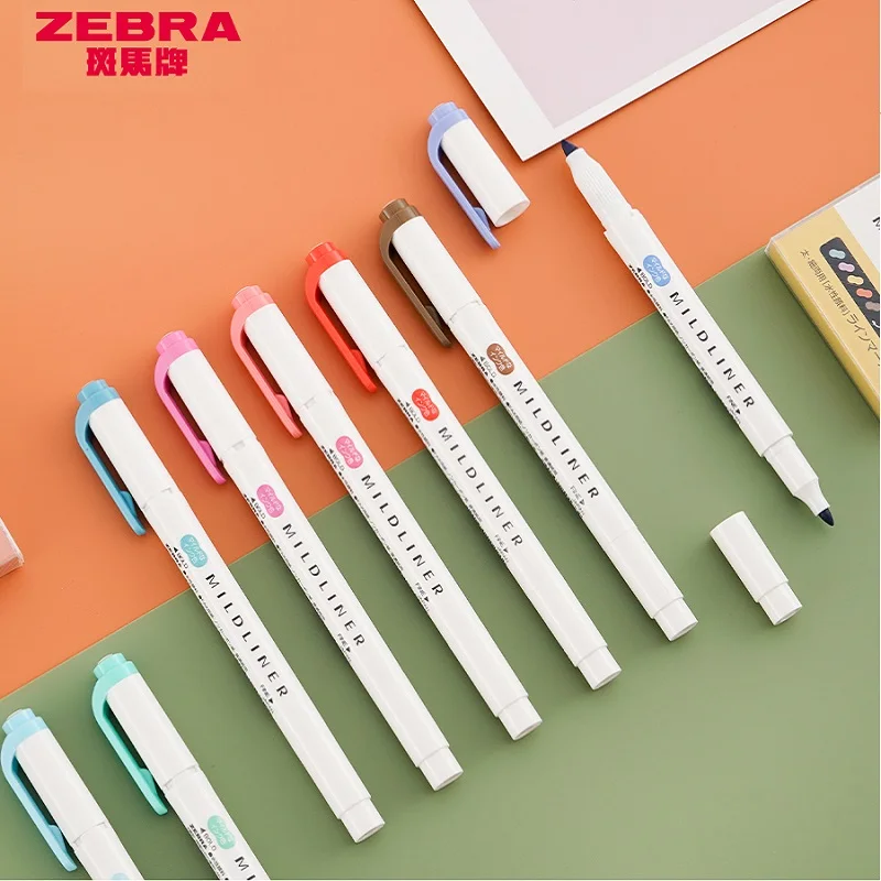 Zebra 5 Color Plumones Double Tip Highlighter Markers Japanese Original Stationery Marcadores Fluorescentes Art Supplies