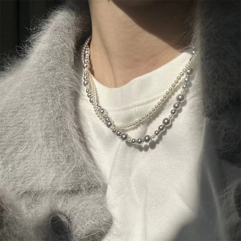 Fashion Imitation Pearl Wrapped Necklace Double Layer Magnetic Buckle Neck Chain Choker Necklace Jewelry Gift image 3