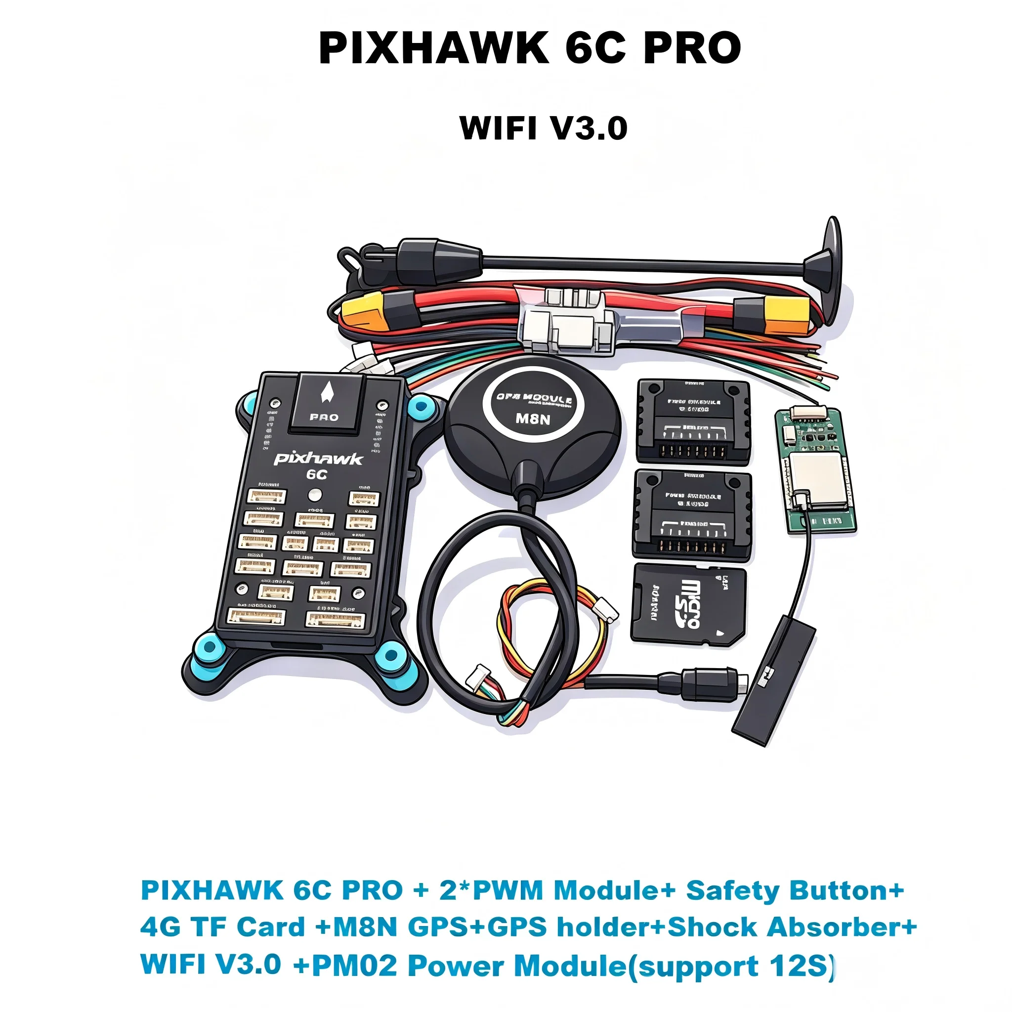 RC PIXHAWK 6C PRO FMUV6C Ardupilot PX4 32 Bit Flight Controller Autopilot with 4G SD Safety Built-in Buzzer M8N GPS WIFI V3.0