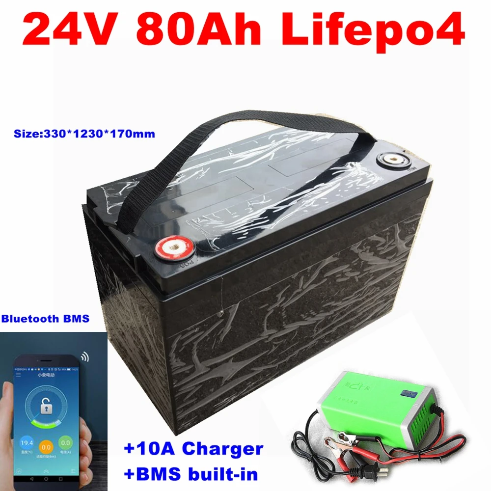 LifePo4 24V 80Ah lithium battery deep cycle for 1200W backup power Solar energy storage golf cart Solar energy +10A charger