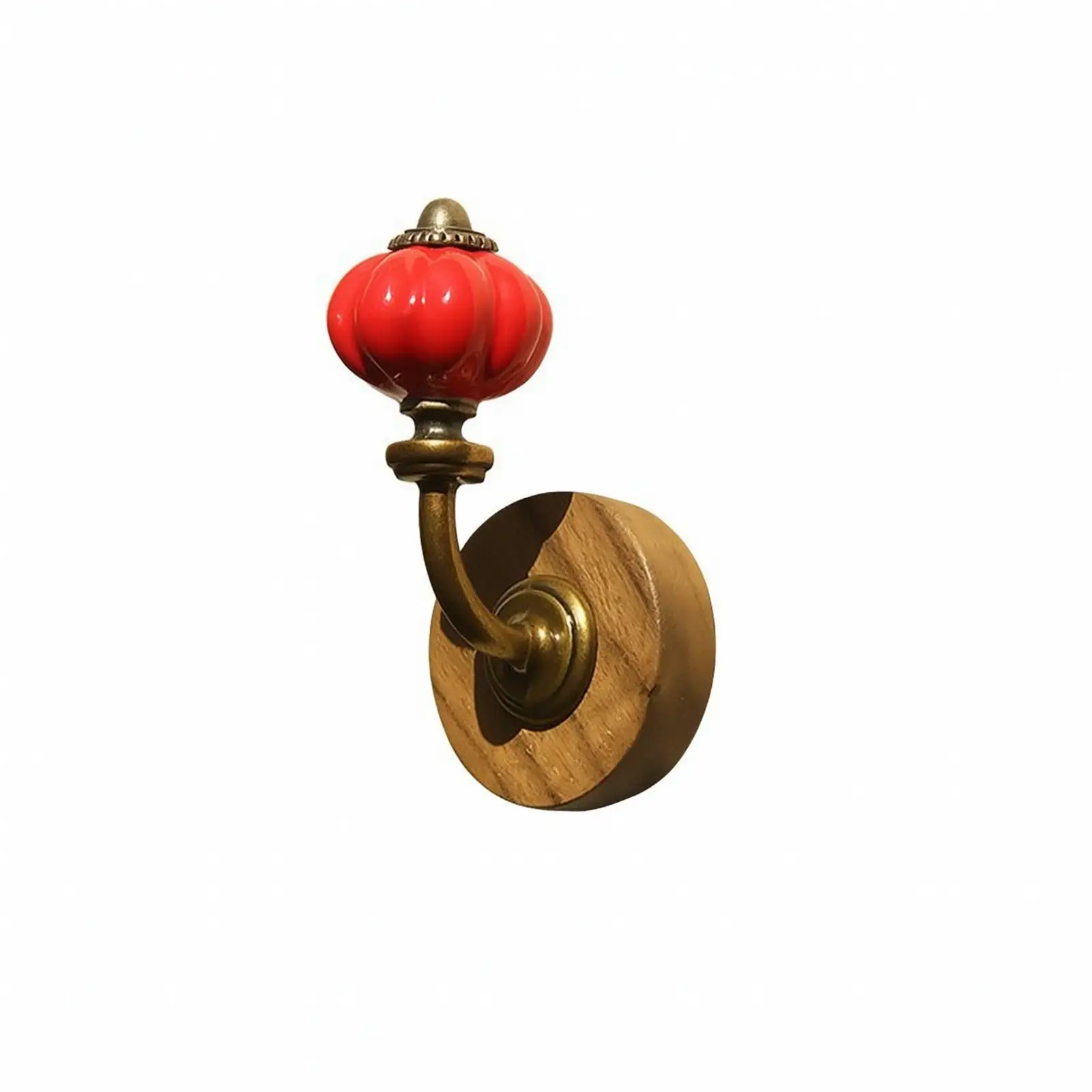 Decorative Wood Wall Hook with Glossy Ceramic Pumpkin Knob and Metal Hook for Entryway Bedroom Storage