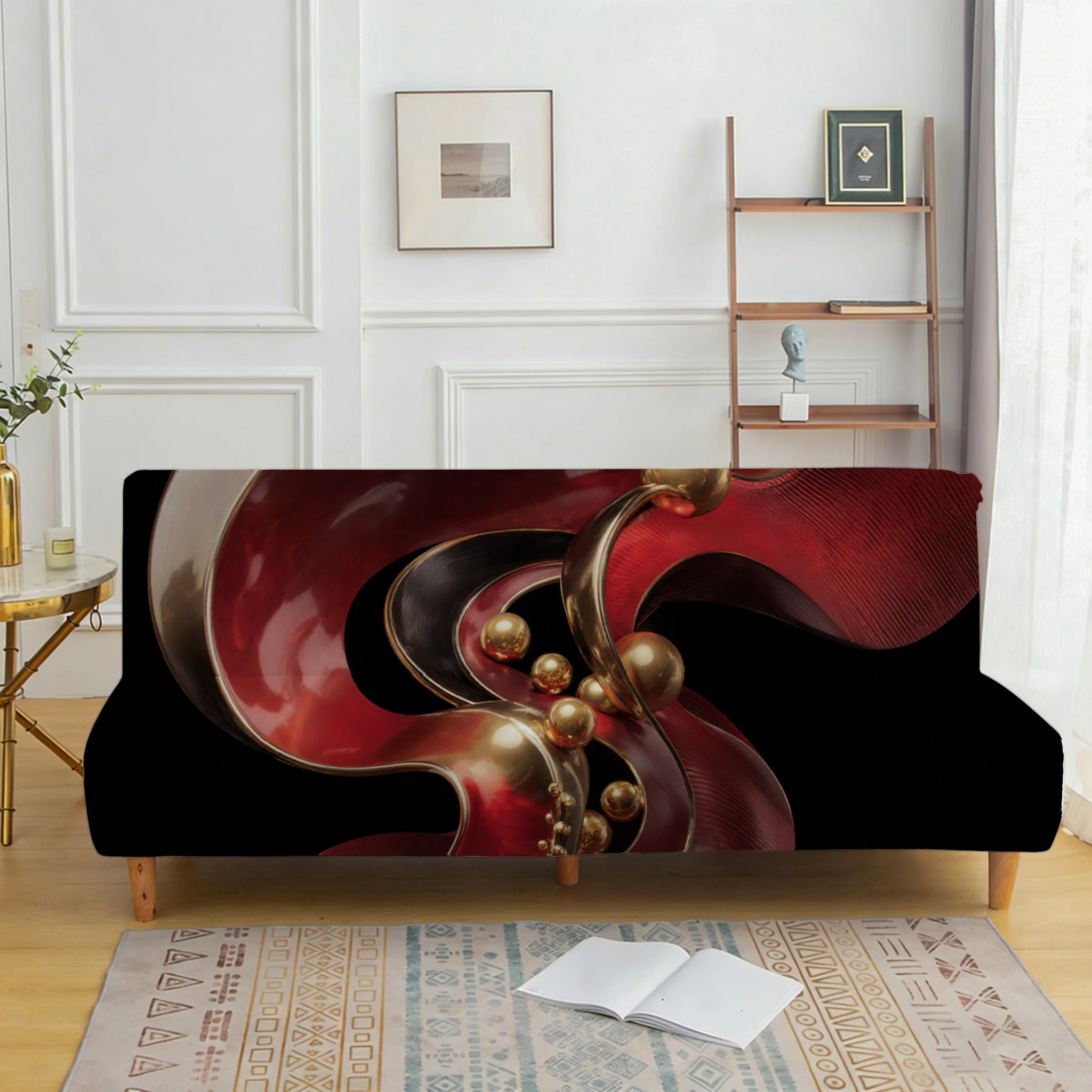 ins wind red gold fluid printing sofa bed cover, living room sofa bed cover, dustproof machine washable sofa bed cover