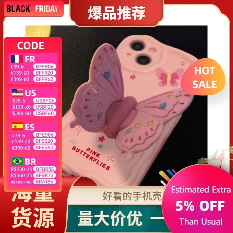 for iPhone 15 Promax case cute female iphone 13 all-in-one soft case with a butterfly stand all new and versatile